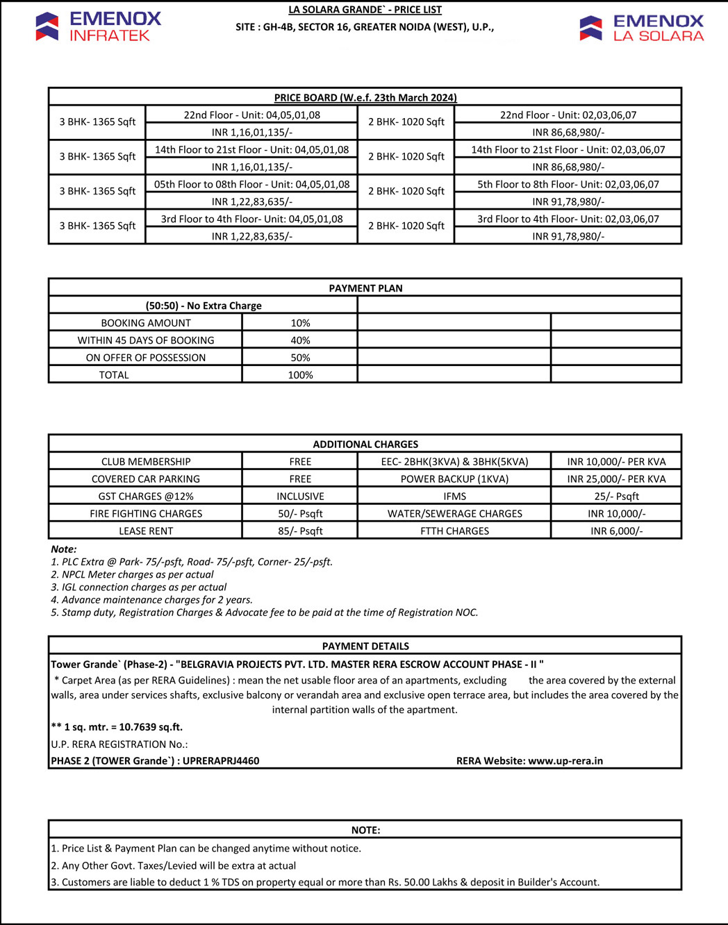 La Solara Price List